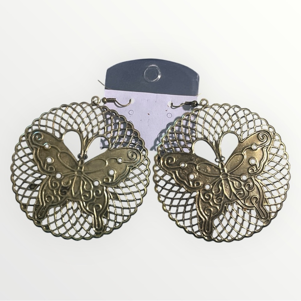 Gold Butterfly Hoop Earrings